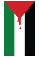 Palestinian Flag Bleeding In The War Conflict. Conceptual Vector Illustration.