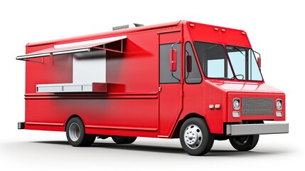 Red food truck Side view isolated white background. AI generated image