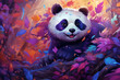 Panda fofo na floresta roxa - Ilustração / Papel de parede 