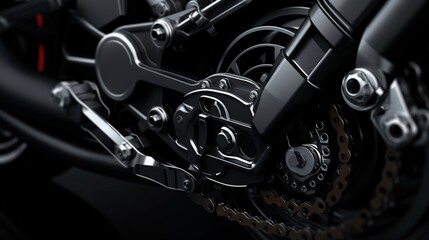 Wall Mural - Closeup of modern motorcycle chain on engine block. AI generated image