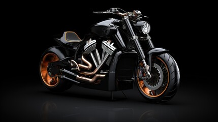 Close up custom motorbike on dark background. AI generated image