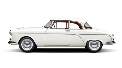 Unique white classic car isolated white background. AI generated image