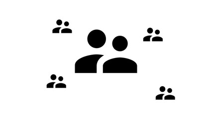 Poster - Zoom in and out animation the group symbol. Large black symbol in the center and four small symbols around. Seamless looped 4k animation on white background