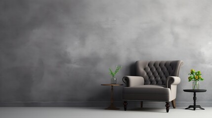 Canvas Print - Single vintage grey armchair isolated background. AI generated