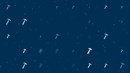 Poster - Template animation of evenly spaced hammer symbols of different sizes and opacity. Animation of transparency and size. Seamless looped 4k animation on dark blue background with stars