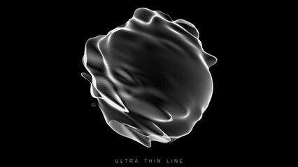 Poster - distorted line spheres. vector thin line glitch geometry.