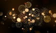 Gold fireworks vector background with bokeh. Abstract New Year background.