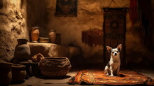 Chihuahua Dog Sitting In Room Of Traditional Mexican House