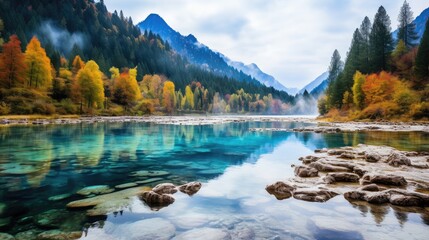 Canvas Print - The beautiful river reflects the distant mountains