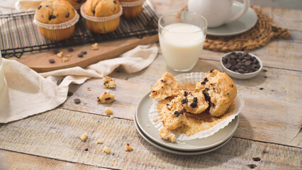 Wall Mural - Chocolate chip muffins with milk