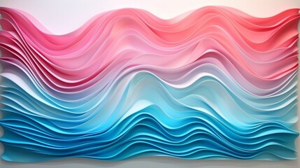 Wall Mural - Generate a captivating 3D abstract wall installation that appears to ripple and vibrate with energy, showcasing a play of colors on a clean white background.