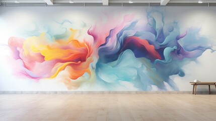 Wall Mural - Produce a visually striking 3D abstract mural with a surreal blend of colors, creating an ethereal atmosphere against a spotless white wall.