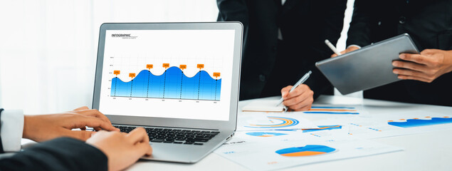 Poster - Business data dashboard analysis by computer software . Investment application display business sales and profit on the computer screen and advise marketing planning decision oratory .