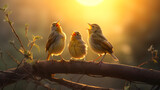 Fototapeta  - Little Happy Birds at Sunrise - Generative AI