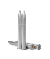 Wall Mural - Metal bullets isolated on white. Military ammunition