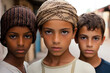 Arab boys portrait, serious Palestinian teenagers on street. Faces of sad kids looking at camera outdoor. Concept of independent, youth, character, muslim