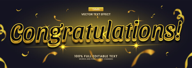Wall Mural - editable text effect, congratulations 3d gold text vector illustration