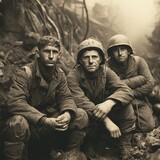 Fototapeta Las - WWII American Soldiers Veterans and Heroes Greatest Generation Concept Archival Photo Historical World War II Allied Forces 