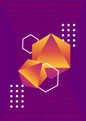 Wall Mural - abstract art furutistic poster. metaverse and cyberspace, modern technologies. orange polygons with 
