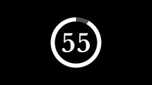 60 Seconds (1 Minute) Retro And Classical White Countdown Timer With Circle On Black Background. 4K Motion Graphics.