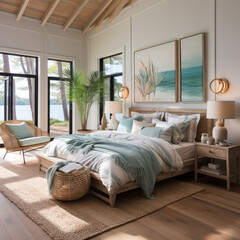 Wall Mural -  Cozy coastal bedroom with vaulted ceiling
