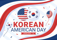 Korean American Day Vector Illustration On January 13 With USA And South Korean Flag To Commemorate Republic Of Alliance In Flat Background Design