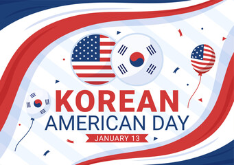 Korean American Day Vector Illustration on January 13 with USA and South Korean Flag to Commemorate Republic Of Alliance in Flat Background Design