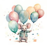 Fototapeta Dziecięca - Watercolor mouse with balloons.