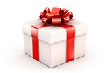 Fototapeta  - Gift box with red ribbon isolated on white background.
