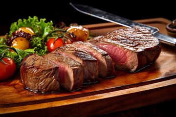 Wall Mural - Steak rotisserie at the steakhouse, sliced picanha, Picanha.