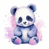 Fototapeta Las - Watercolor fantasy Baby Panda clip art isolated white background.