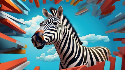 Poster -  a painting of a zebra with a sky in the background.  generative ai