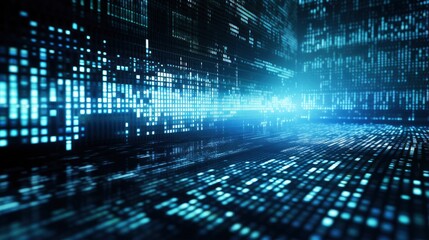 An abstract digital background with binary code and AI algorithms running in the background.