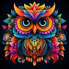  Multicolored mandala owl coloring page for adults.