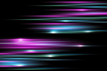 Poster - Dark wide abstract background with glowing speed and movement light effect.