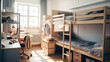 © Светлана Парникова - interior of a room for a student with a bunk bed and a desk in a campus or student dormitory