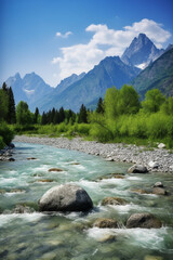 Canvas Print - Scenic view of river and mountain generative AI