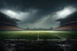 Football field in rainy weather 