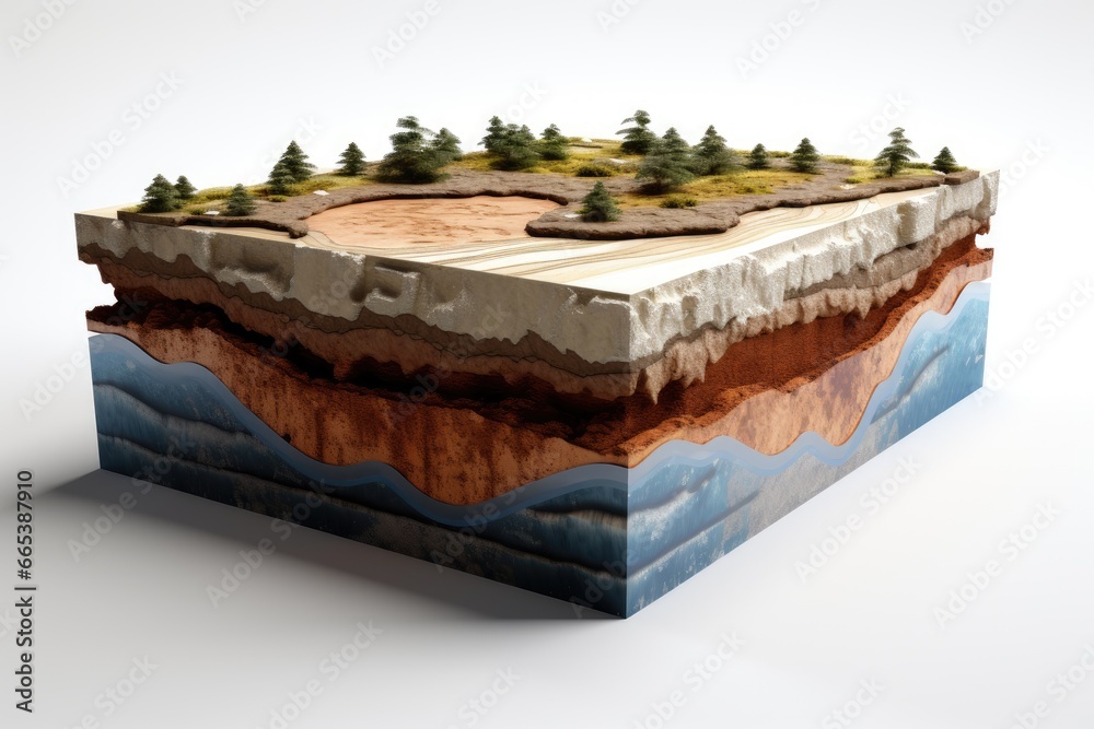 3D model cross section of land and river See the soil layers, rock ...