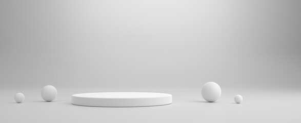 Aufkleber - White round cylinder podium or platform with spheres on white background.