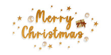Merry Christmas Text And Decorations On White Background
