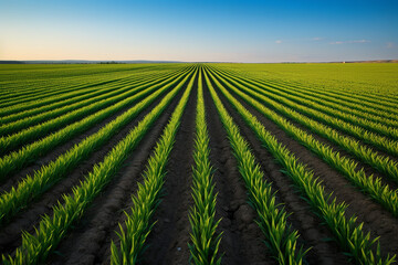 Wall Mural - Shot of symmetrically planted wheat rows