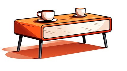 Wall Mural -  illustration of coffee table with two cups isolated on the white background