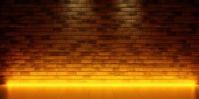 A Brick Wall Illuminated From Below With Neon Yellow  Light