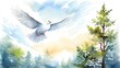 Peace Day watercolor illustration, no text, white pigeon
