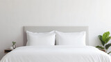 Fototapeta  - Comfortable double bed white bed sheets and pillows