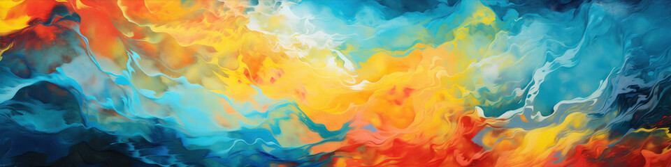 Poster - Abstract background with blue, orange and yellow watercolor paint splashes.