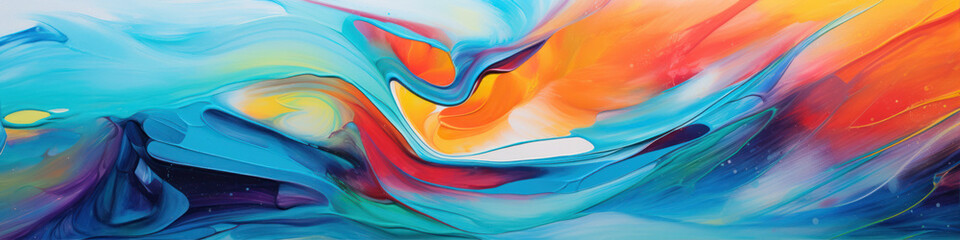 Poster - Abstract background of acrylic paint in blue, orange and yellow color tones