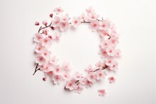 Round Sakura Wreath Isolated On White Background With Space For Your Text