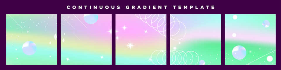 Poster - Holographic Abstract Gradient Carousel Ad Template. Five gradient backdrops. Perfect for designs, feeds, social media, web, banners. Continuous Square Card Vector Template..
